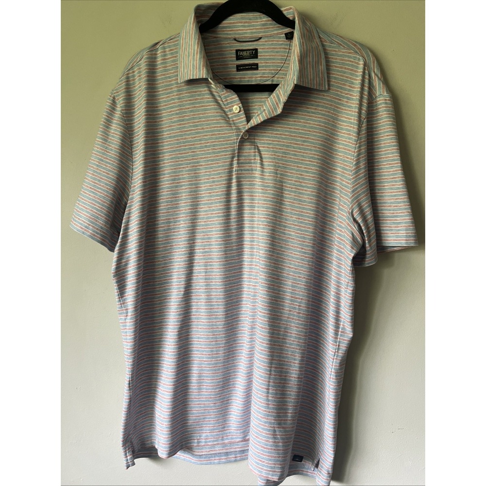 Faherty The Movement Polo Shirt Size L Striped Stretch Pima Cotton Blend
